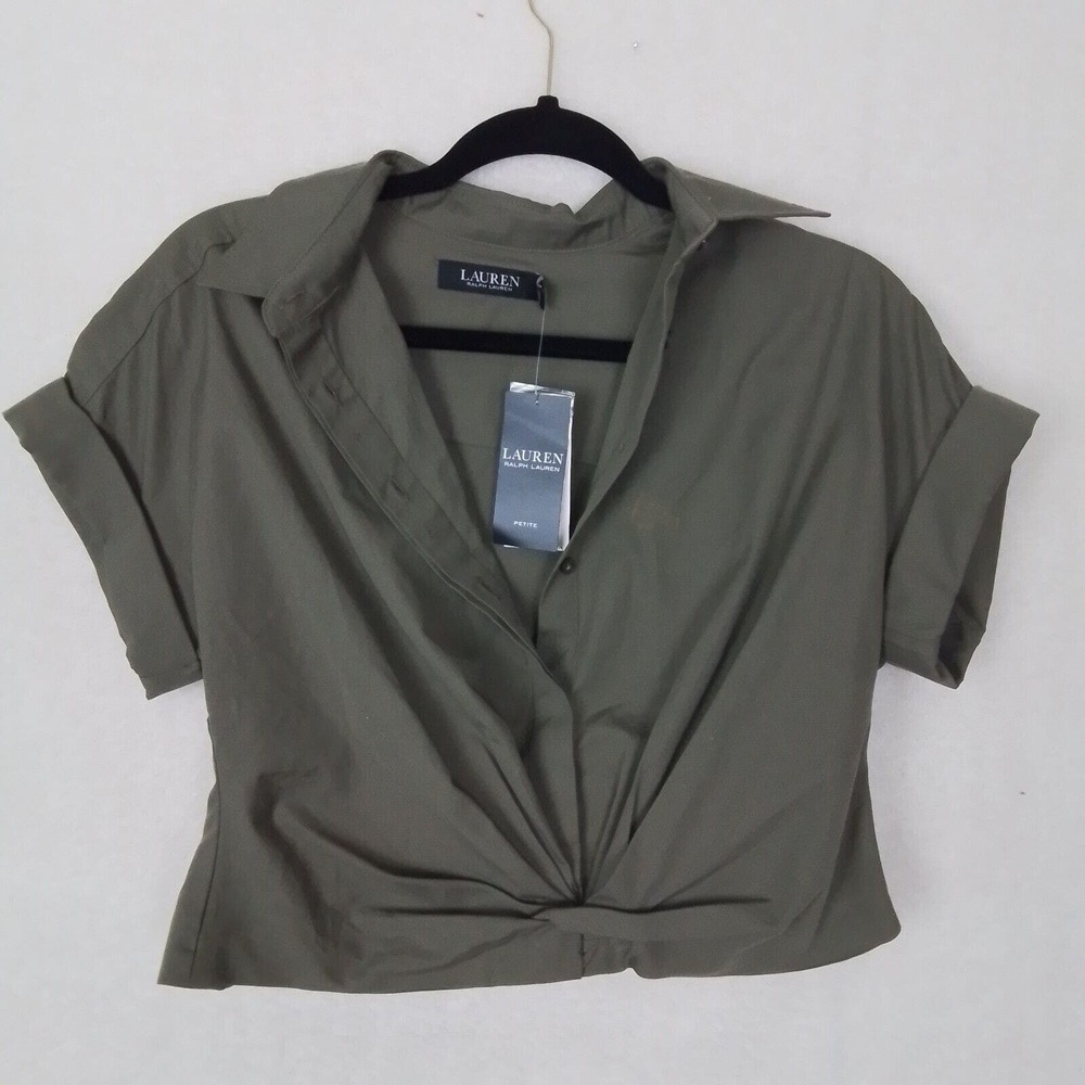 Ralph Lauren Olive Green Twist-Front Crop Top